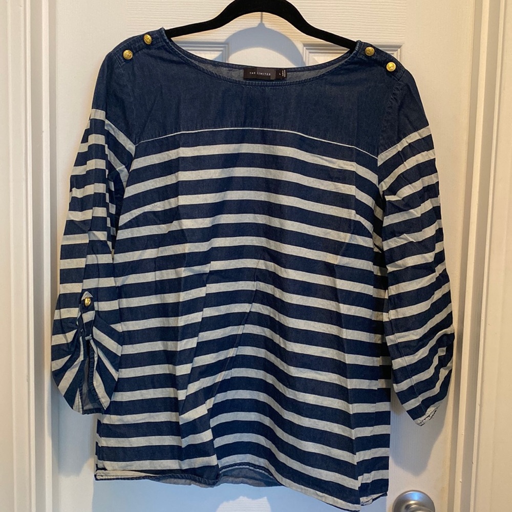 The Limited , Size large, chambray/cotton top with gold buttons